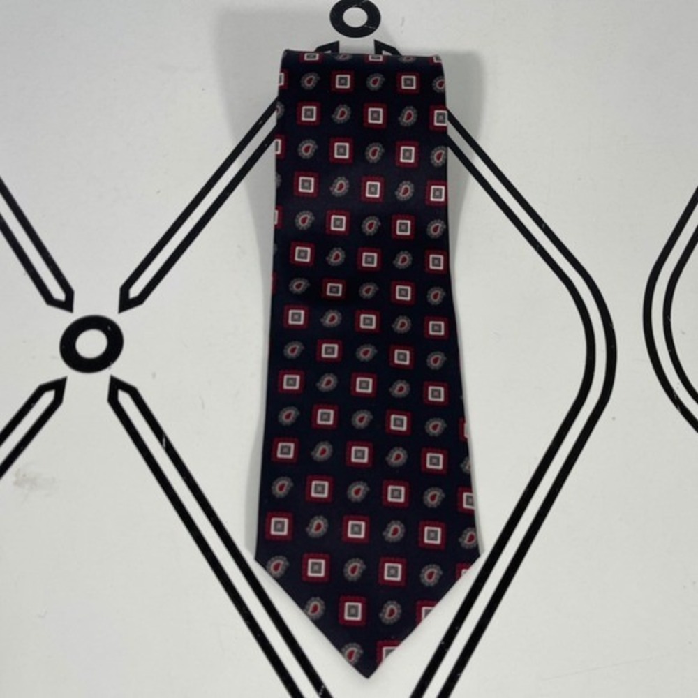 Barrington Silk Paisley‎ Square Necktie Navy Red Mens Formal Business